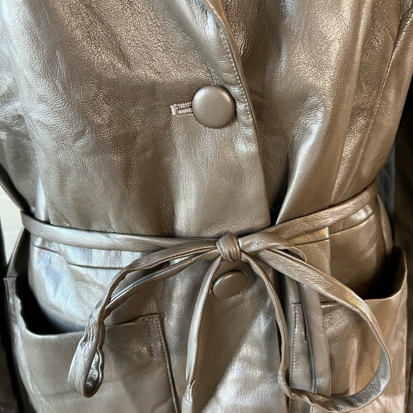 7 for all mankind faux leather tie waist blazer col. Deep lichen size XL - Picture 4 of 10